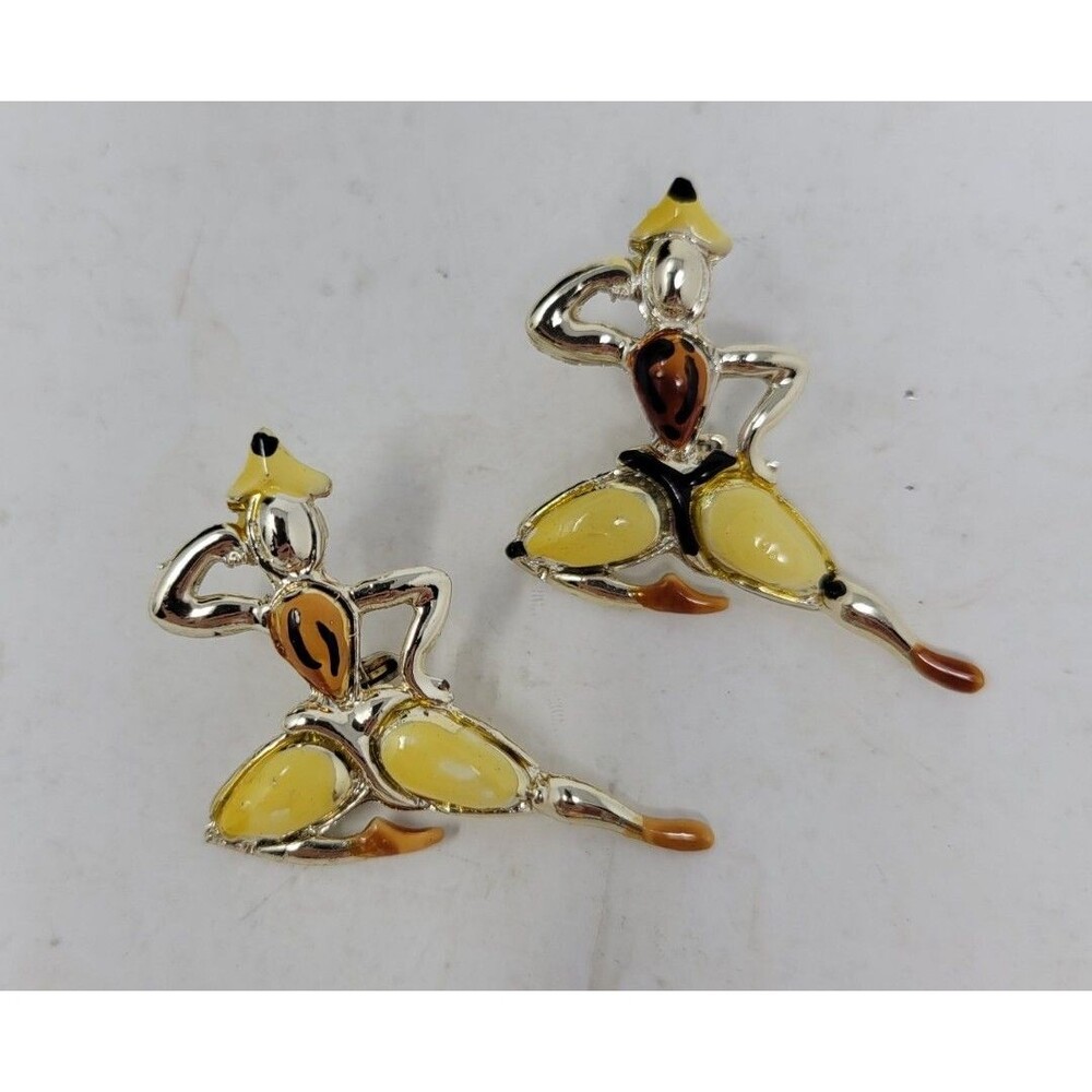 Vintage Siam Dancers Scatter Brooch Pins Yellow & Orange Enamel Unbranded EUC